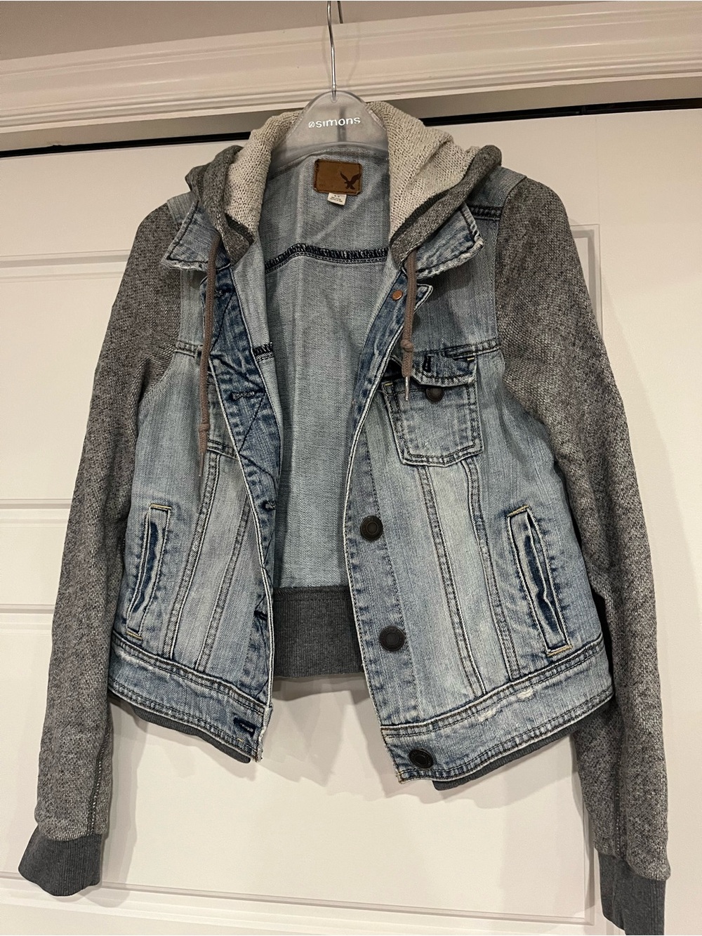 American eagle denim & Gray Knit Hooded Jacket